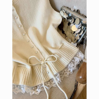 (PRE ODER) Áo len gile phối ren cổ điển form xinh vintage Hàn Quốc hai màu trắng và xám