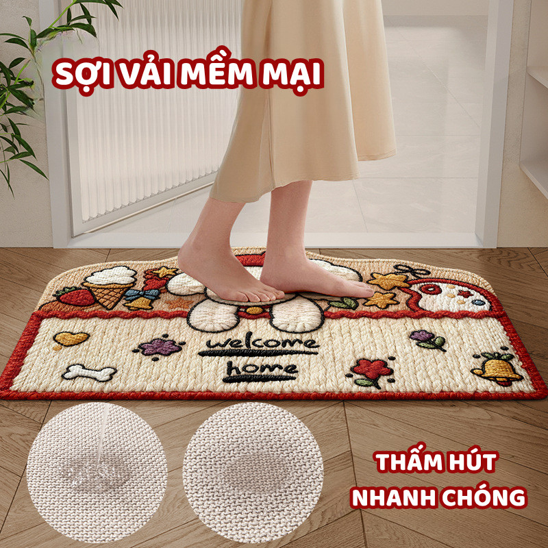 Thảm Lau Chân Vải Lanh Dệt Cao Cấp Hình Chó Con Dễ Thương Chống Trượt Trang Trí Cửa Ra Vào