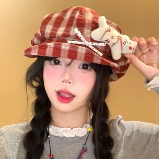 Mũ Beret hoa vải mèo dễ thương nữ - Mũ bát giác lộn mép, dành cho đầu lớn, làm khuôn mặt nhỏ, mũ báo chí họa sĩ dễ phối hợp