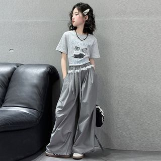 Set đồ hè cho bé gái – áo thun ngắn tay + quần ống rộng thời trang, chất mát, dáng xinh