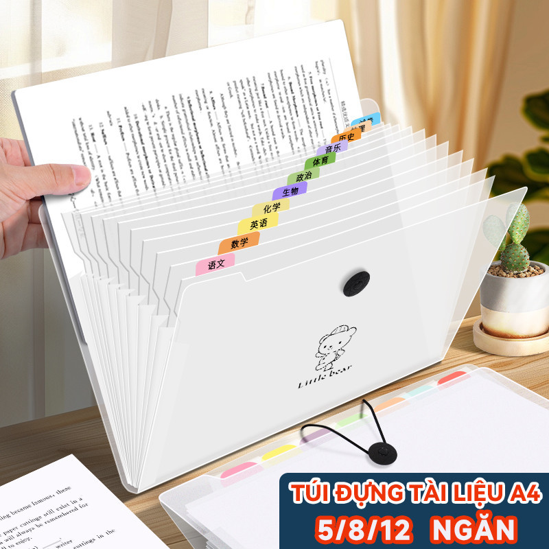túi đựng tài liệu a4 cho học sinh, cặp đựng tài liệu  8 ngăn, thiết kế trong suốt và thời trang