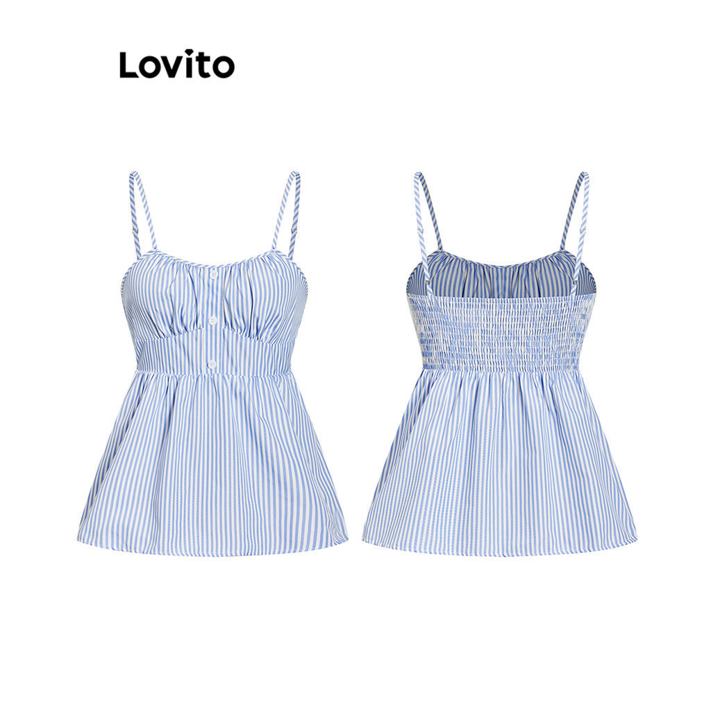 Lovito Boho Tank Top Sọc Ruffle Hem Xếp Ly Cấu Trúc Dòng Xe Tăng Top Dành Cho Nữ L100MD126