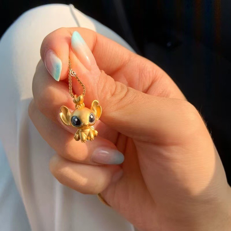 Vàng Stitch Mặt Dây Chuyền Mạ Vàng 18k Trẻ Em Dễ Thương Hoạt Hình Xương Đòn Dây Xích Nam Nữ Cặp Đôi Vòng Cổ Quà Tặng