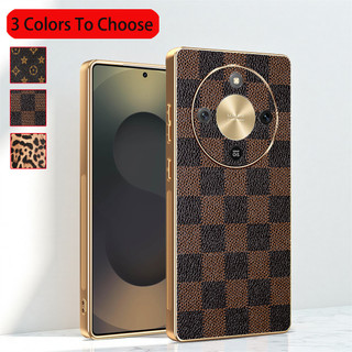 Ốp lưng 5G Honor X9d Honorx9d Họa tiết da ca rô sang trọng Vỏ điện thoại vàng mạ điện Bảo vệ chống sốc Ốp lưng thời trang cứng