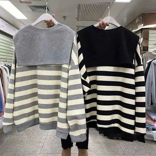 Áo thun nữ dài tay sọc ngang + khăn quàng cổ Hàn Quốc đẹp,thời trang hàn Quốc -thuba