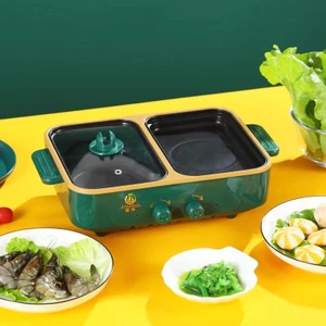 Lẩu nướng mini 2 ngăn, lẩu nướng điện không khói tích hợp 2 trong 1 chống dính tiện lợi