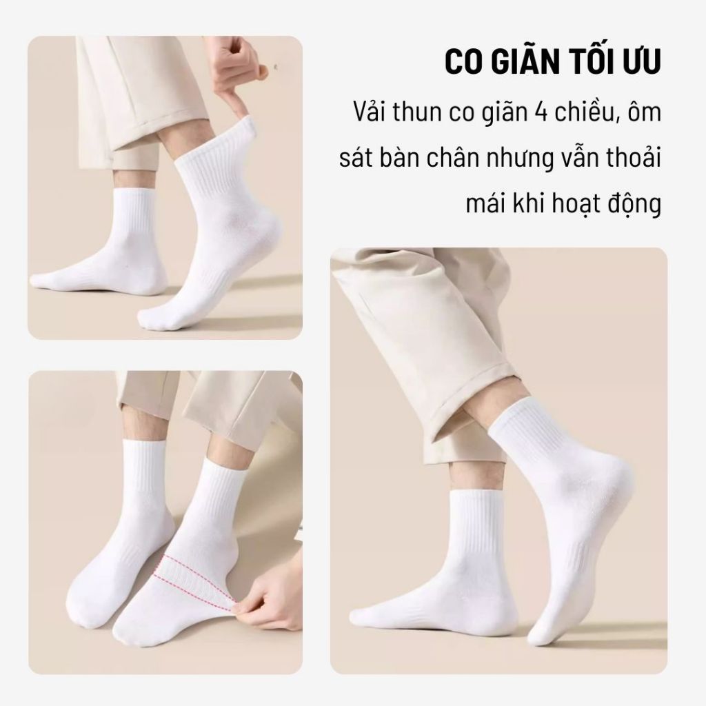 Combo 10 Đôi Tất Vớ Cổ Trung Unicare, Tất Nam Nữ Trơn Unisex Dày Dặn, Mềm Mại, Thoáng Khí