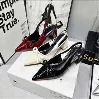 ROSA - Giày cao gót nữ SINGBLACK  mũi NHỌN  nơ phối ren kiểu dáng tiểu thư cao 7cm màu đen - CG-0742