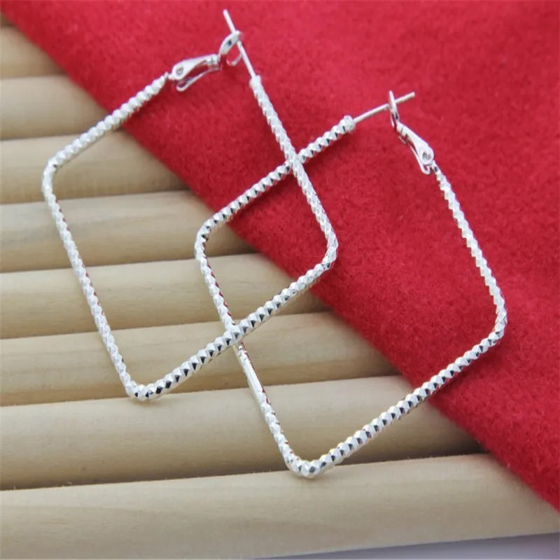 Bông Tai Bạc 925 Vuông Lớn Móc, Phong Cách Sang Trọng và Cổ Điển