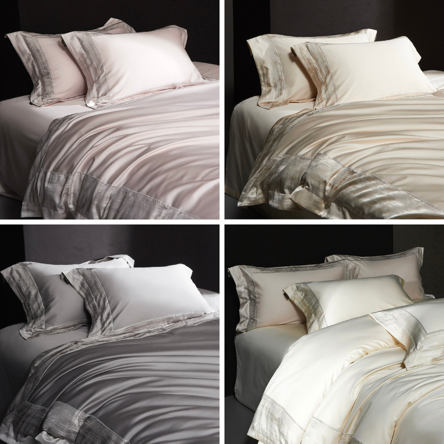 (L41721) Bộ vỏ chăn ga gối lụa Memminbedding Luxury viền ánh bạc sang trọng, thanh lịch, tạo điểm nhấn tinh tế