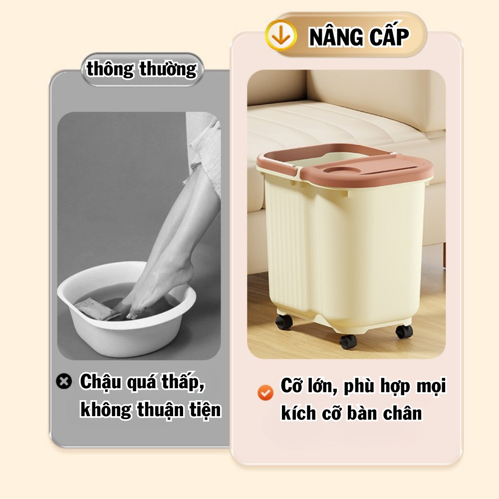 Chậu Ngâm Chân Nóng Ấm Thiết Kế Massage 6 Con Lăn, Giảm Căng Thẳng Thư Giãn Có Bánh Xe Di Chuyển