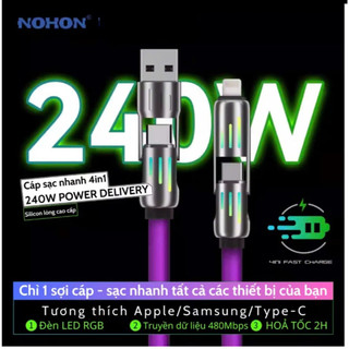 Cáp sạc nhanh NOHON - MAGIC JOHN truyền dữ liệu 4 trong 1, sạc siêu nhanh 240W, cáp truyền dữ liệu 480Mbps BH 3 Tháng