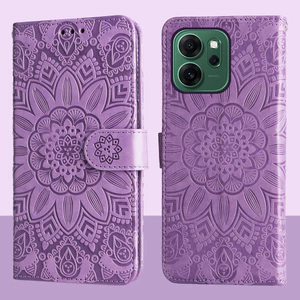 Ví da từ tính Flip Case cho OPPO Reno14 F Reno 14F 5G Vỏ điện thoại hoa hướng dương dập nổi
