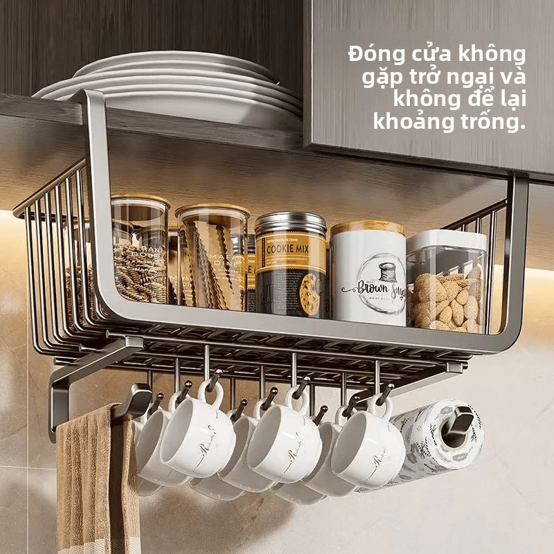 Kệ Lưới Sắt Treo Dưới Tủ Bếp Inox Không Gỉ, Khay Lưới Để Đồ Dưới Bàn Học, Bàn Làm Việc Đa Năng
