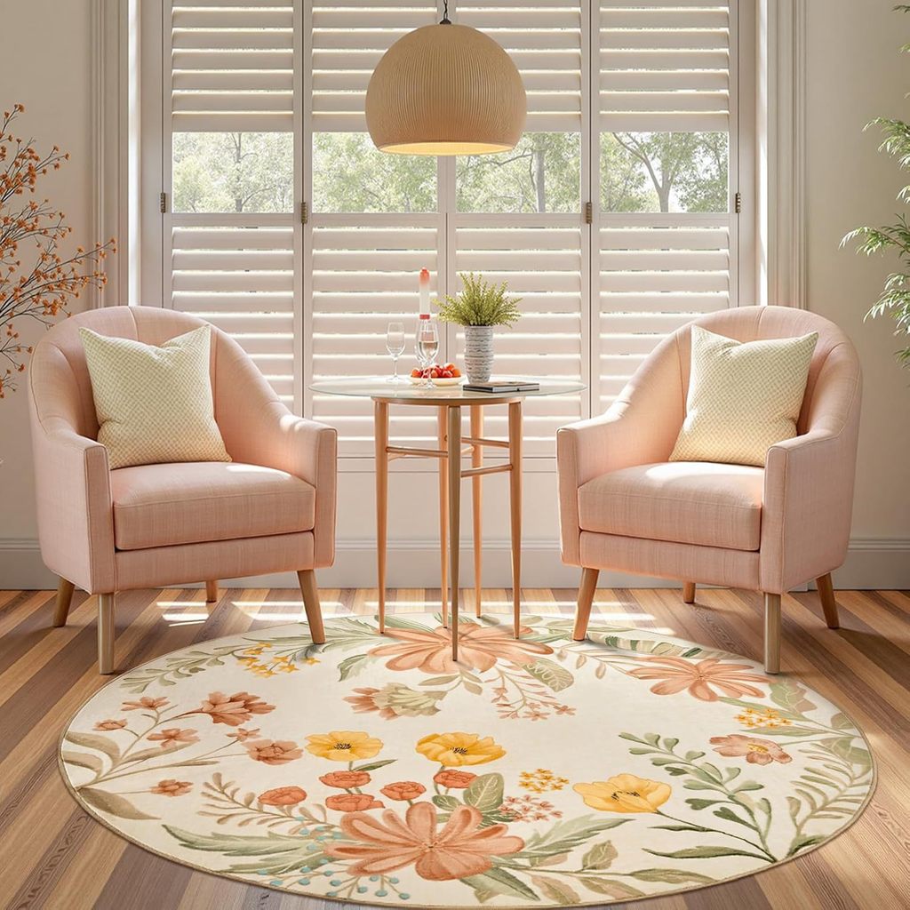[Hàng có sẵn] Thảm tròn trải sàn phòng khách nhung nước hoa vintage – thảm trang trí sofa & bàn trà, dễ vệ sinh, nhiều kích thước