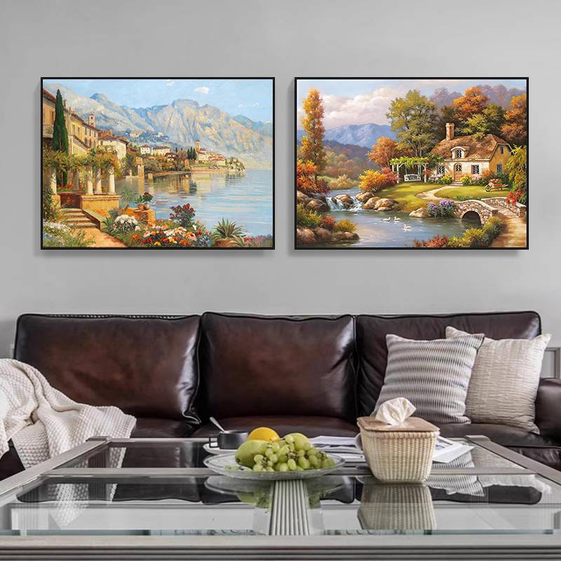 Tranh sơn dầu Mỹ phòng khách tranh trang trí, tranh tường nhà hàng cổ điển Châu Âu, tranh phong cảnh, tranh canvas cho tường nền sofa