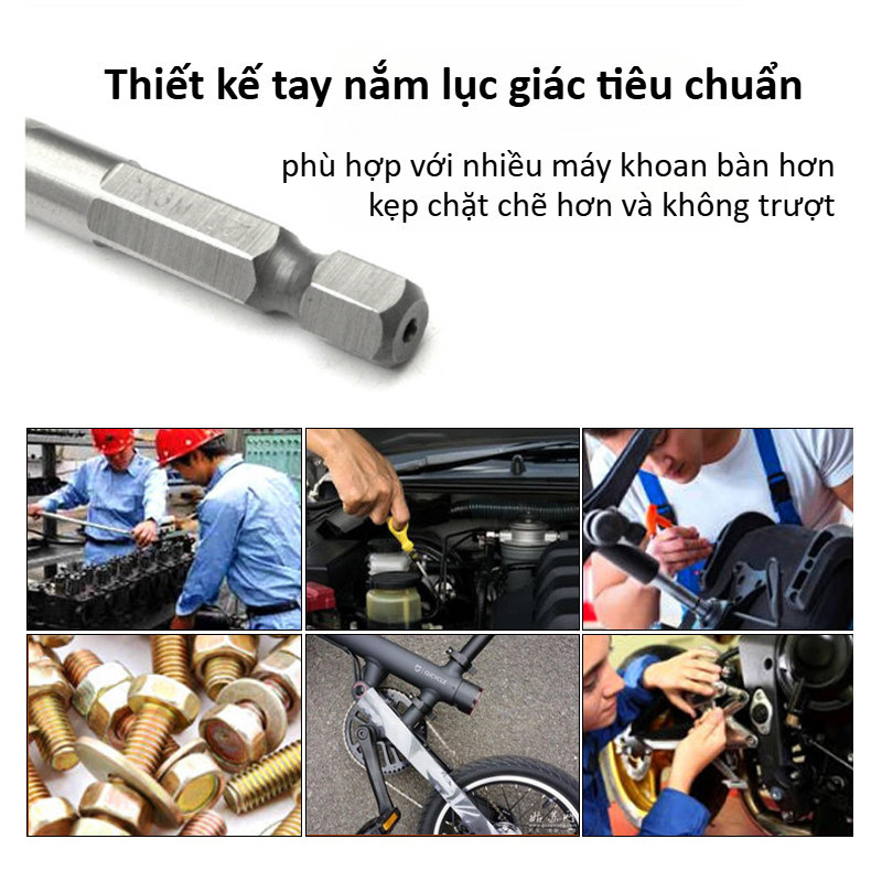 Bộ 6 Mũi Khoan Taro Ren Inox - Chuôi Lục Giác, Phủ Titan, Thép HSS Độ Cứng Cao Cho Mọi Vật Liệu