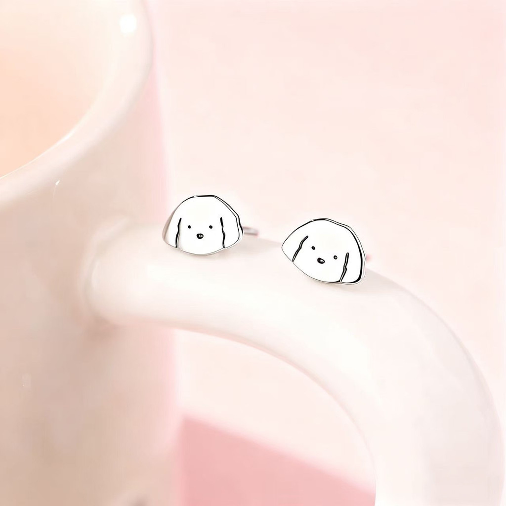 Bông tai chó con thú cưng nhỏ dễ thương 999 bạc nguyên chất