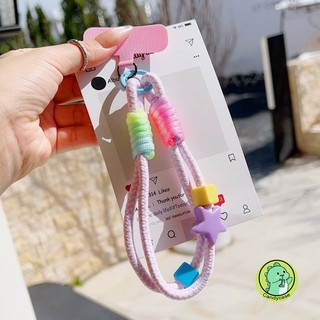 Kẹo Màu Ngôi Sao Dây Ngắn Vỏ Điện Thoại Dây Đeo Treo Di Động Hoạt Hình Dễ Thương Đơn Giản Cô Gái Dây Xoắn Chống Mất Thời Trang Cổ Tay Mạnh Mẽ Ngắn Vỏ Điện Thoại Di Động