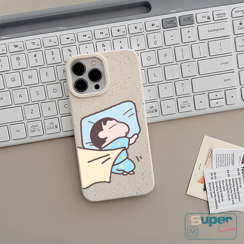 Ốp Lưng Tương Thích Cho IPhone 15 13 17 16 11 14 12 Pro Max XR Air X XS Max 16 8 14 15 6 6s Plus SE 2020 Cặp Đôi Hoạt Hình Dễ Thương Crayon Shin-chan Ai Ngủ Có Thể Phân Hủy Thân Thiện Với Môi Trường