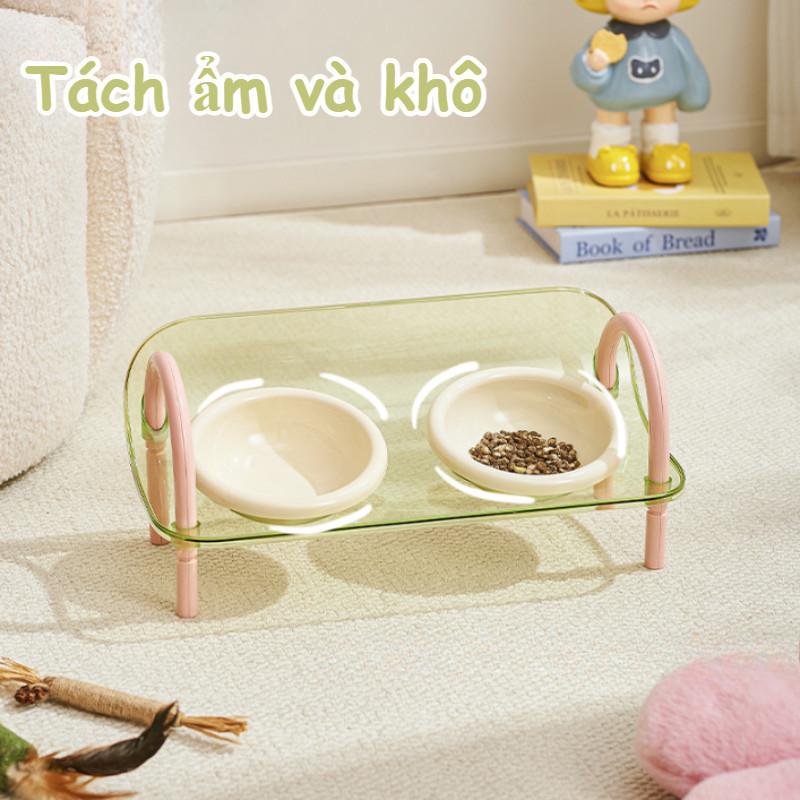 Bát Ăn Cao Chân Cho Chó Mèo - Thiết Kế Đôi Ngăn Riêng Biệt, Chống Trượt, Phù Hợp Đựng Thức Ăn Khô & Ướt