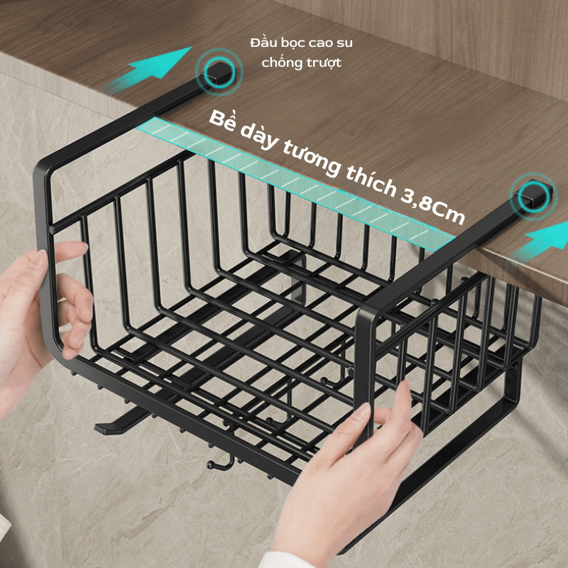 Kệ Lưới Sắt Treo Dưới Tủ Bếp Inox Không Gỉ, Khay Lưới Để Đồ Dưới Bàn Học, Bàn Làm Việc Đa Năng