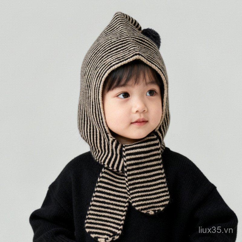 Mũ trẻ em Khăn quàng cổ tích hợp Mũ thu đông bé trai bé gái Mũ dệt kim Mũ len Mũ bảo vệ tai Mũ ấm áp cho bé