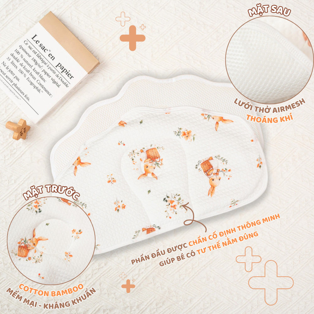 Gối nằm cho bé sơ sinh Unbee chất liệu Cotton Bamboo + Airmesh thoáng khí - Gối ngủ cho bé