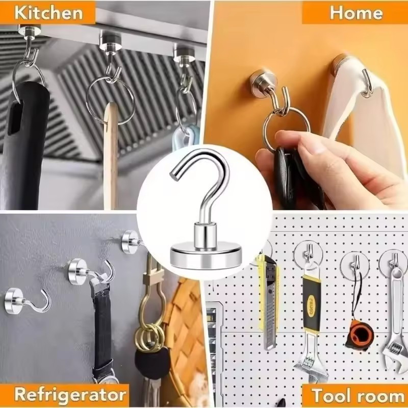 6 / 12 / 18 Cái Móc Từ Tính Mạnh Kim Loại / Móc Nam Châm Chịu Lực Gắn Tường 12MM / Móc Treo Khăn Chìa Khóa