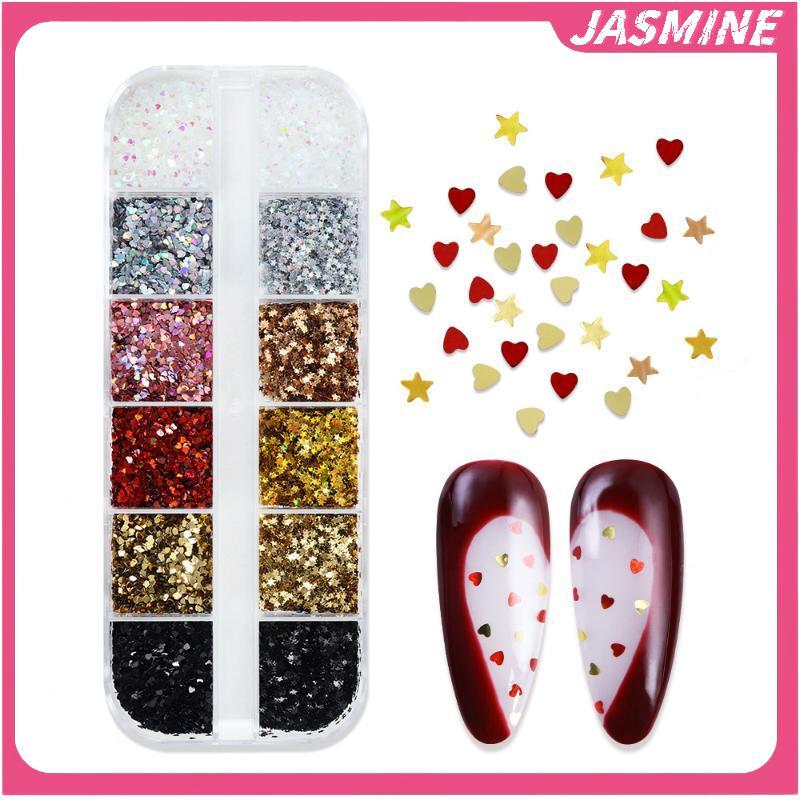 JASMINE 1mm Ngôi Sao Lấp Lánh Móng Tay Lấp Lánh Tình Yêu Lấp Lánh Trang Trí Móng Tay Salon Thiết Kế Phụ Kiện Dễ Thương DIY Nail Art Design JASMINE