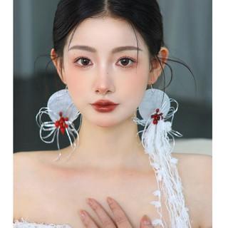 1 đôi bông tai tua rua hình tròn bất đối xứng