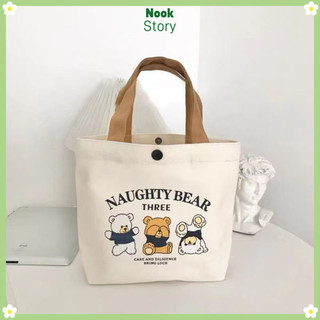 Túi Tote vải NOOKSTORY, Túi xách Mini vải canvas dung tích lớn, Túi đựng đồ ăn trưa đào hoạt hình dễ thương Du lịch
