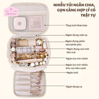 Cốp Vải Đựng Mỹ Phẩm Du Lịch Nhiều Ngăn, Có Ngăn Đựng Cọ Trang Điểm, Họa Tiết Dễ Thương