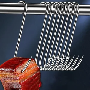 Set 10 Móc treo thịt heo,Thịt gà,Thịt vịt Chữ S Inox cao cấp không gỉ,Móc Chữ S NHỌN Inox Treo Thịt Cá Nướng BBQ-GIOVA