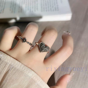 Nhẫn mở trái tim họa tiết cổ điển tối giản Niche cá tính Nhẫn hoa Iris dành cho nữ