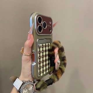 Túi đựng thẻ cửa sổ lớn mạ điện Kẻ sọc tình yêu Vỏ điện thoại cho iPhone17 16 15 14 Pro Max Bảo vệ Camera chống sốc Vỏ mềm chống rơi