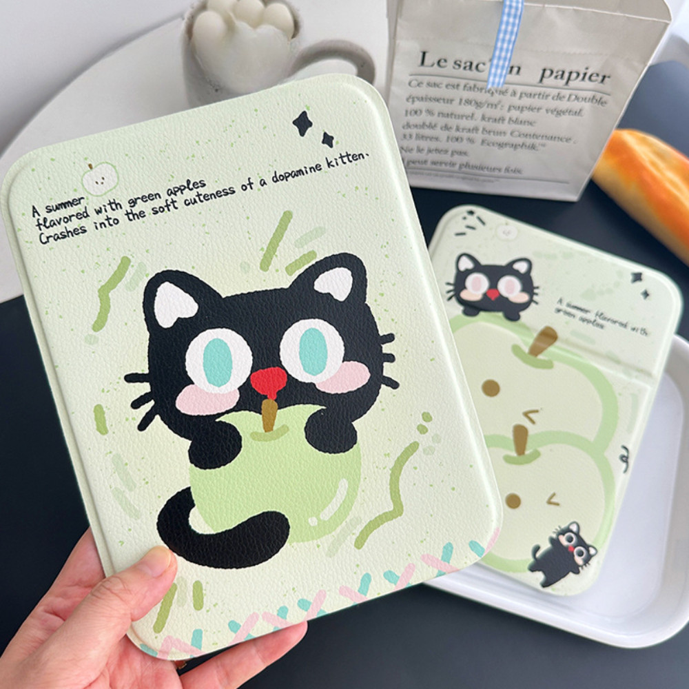 Gương Trang Điểm Mini Cầm Tay Da PU Cao Cấp, Nhỏ Gọn, Gương Gập Để Bàn Hoạt Hình Dễ Thương