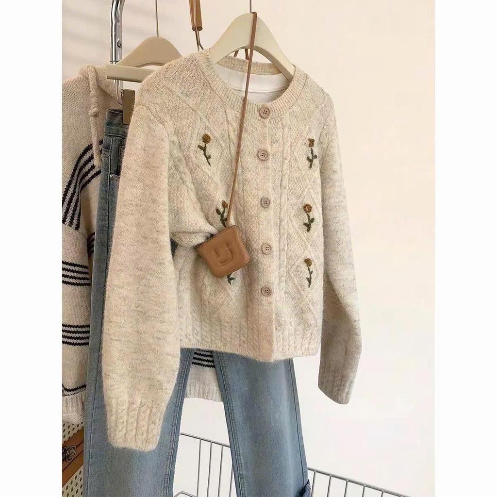 (HÀNG QCCC LOẠI 1) Áo len cardigan dài tay phối họa tiết hoa độc đáo chất liệu len XIMIMI SP403