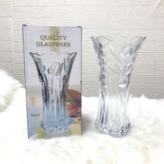 Bình bông lọ hoa thủy tinh cao 20CM TRẮNG TRONG họa tiết ngẫu nhiên