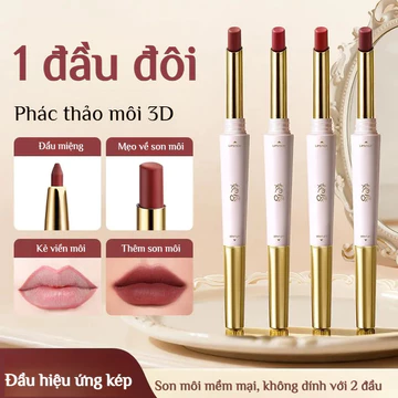 【Hai Đầu/Velour Mềm Mượt/Tôn Da/Không Trôi/Dưỡng Ẩm】Son Lì Hai Đầu Bút Chì Kẻ Môi/Son Thỏi Kiểu Hàn Đa Năng/Chì Kẻ Viền Chính Xác/Trang Điểm Sang Trọng/Màu Thời Thượng