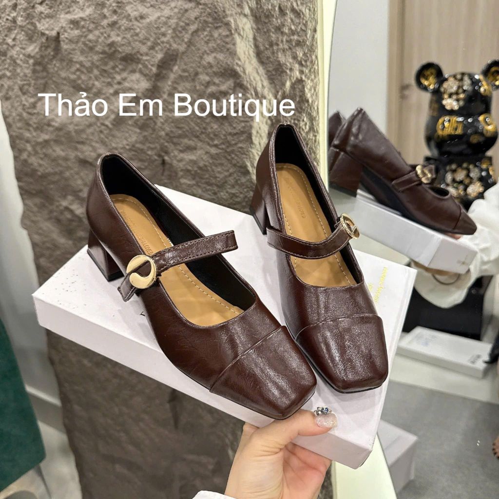 [Thảo Em - Có Sẵn](GC66) Giày búp bê nữ gót cao 5p phối khuy tròn khuyết cá tính phong cách thời trang