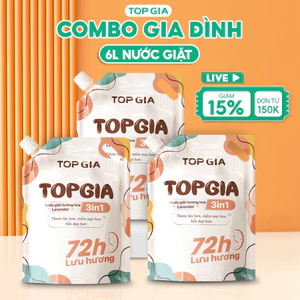Combo 2L Tặng 2L Túi Nước giặt xả Top Gia Đa SẮc hương Lavender dịu nhẹ, làm sạch sâu, lưu hương 72h. TOP GIA