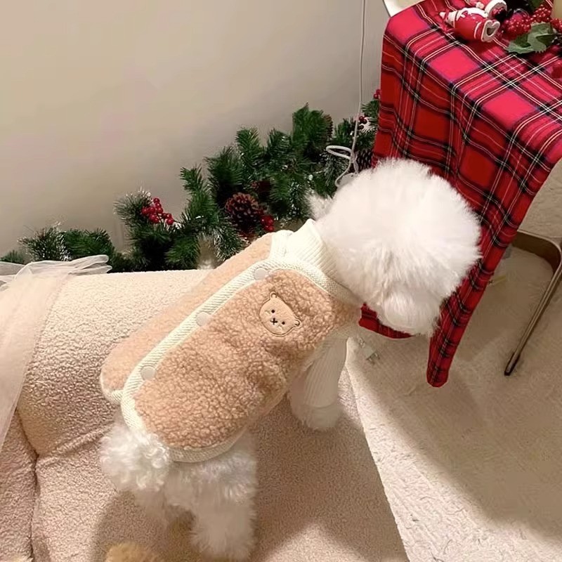 【Ready Stock】 Japan and South Korea Cute Autumn and Winter Dog Bear Vest Vest Bottoming Shirt Two-Piece Cat Fluffy Jacket Pet Dog Clothes dJm1