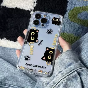 Ốp Điện Thoại Mèo Đen Dễ Thương Cho iQOO 15 13 12 11 Pro 11s 10 9 8 Pro 7 5 Pro 3 Neo 10 Pro Plua 9s Pro Plus 9 8 Pro 7 6 SE 5S 5 SE 5 3 Vỏ Ốp lưng mềm trong suốt hoạt hình đơn giản