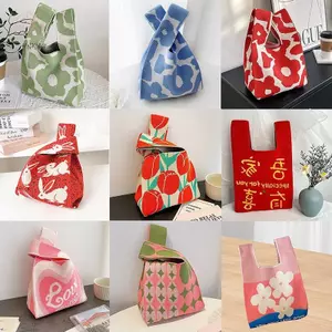 HNKMP Di Động Sọc Tote Handmade Dệt Kim Thắt Lưng Nữ Cổ Tay Xô Điện Thoại Dung Tích Lớn Thu Đông Túi Xách