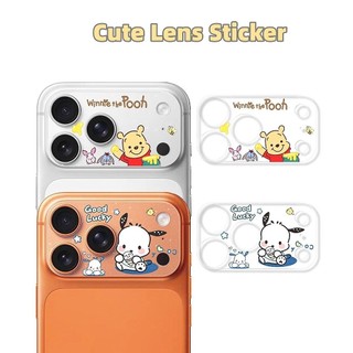Hoạt Hình Pooh Stitch Long Lanh Rỗng Mờ Ống Kính Miếng Dán Cho iPhone 17 Pro Max 17 Pro Mềm Phim Ống Kính Đế Hai Miếng Mỗi Bộ