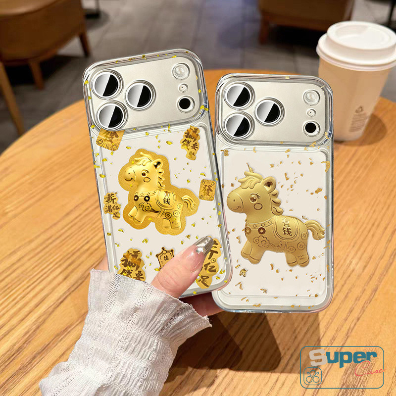 Ốp Lưng Tương Thích Cho IPhone 11 16 13 17 15 14 12 Pro Max 17 12 14 15 16 13 Pro 7Plus 7 14 8 16 17 15 Plus XR X XS Max Air SE 2020 Thời Trang Sang Trọng Năm Ngựa May Mắn Vỏ ngựa vàng