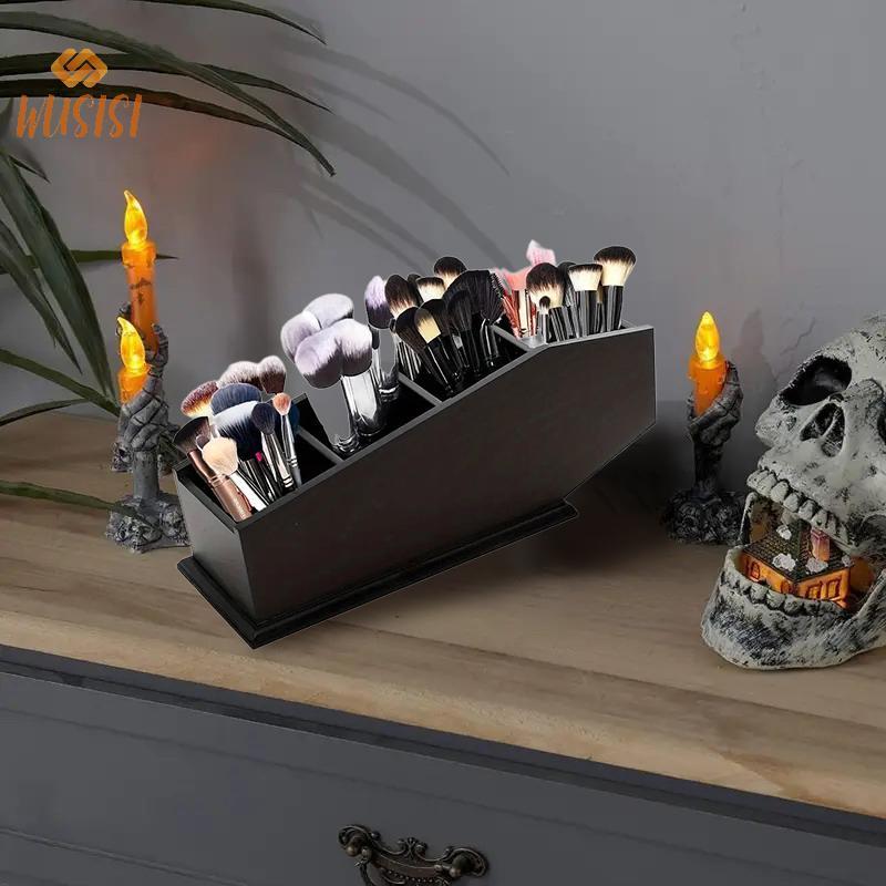 [WUSISI] Giá đỡ cọ trang điểm hình quan tài Gothic Hộp đựng mỹ phẩm Hộp đựng mỹ phẩm Trang trí theo chủ đề Halloween MỚI