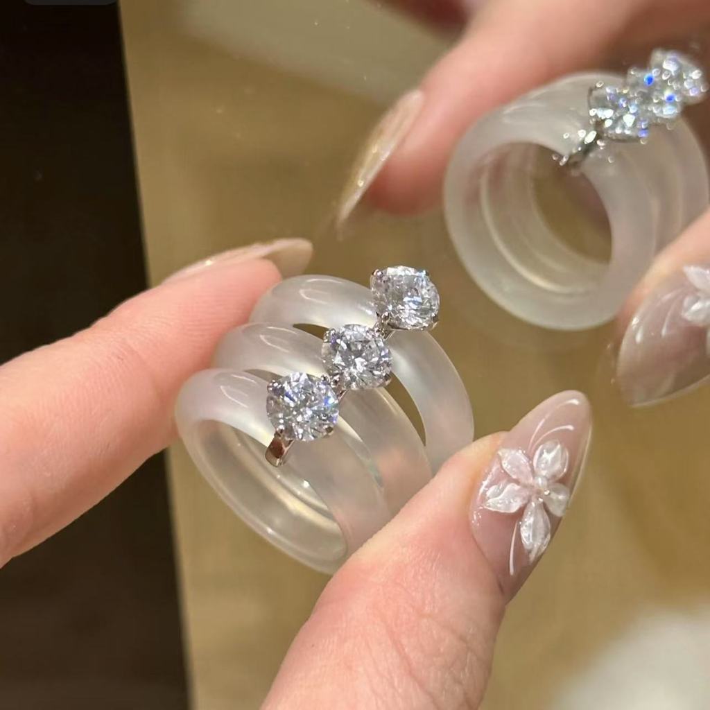 Nhẫn Chalcedony băng bạc S925 phong cách Trung Quốc mới