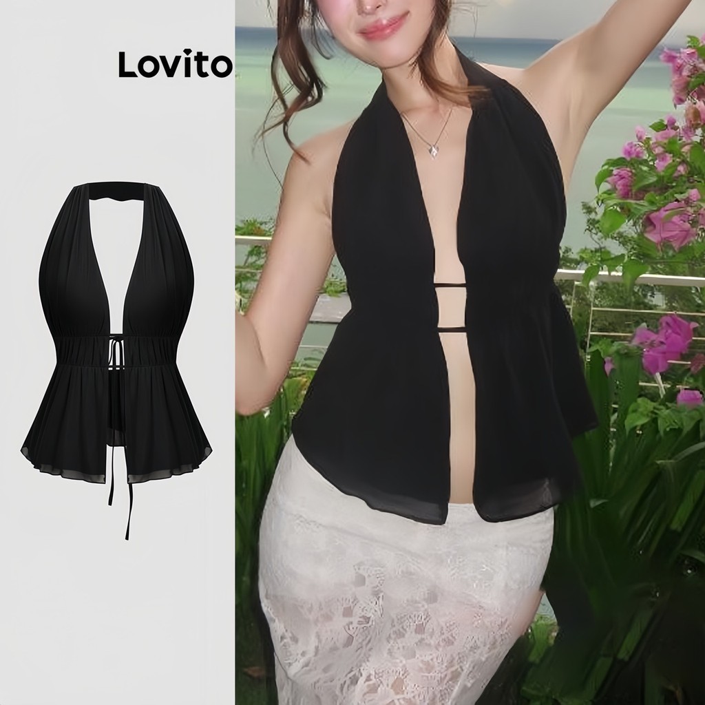 Áo sát nách Lovito màu trơn hở lưng gợi cảm cho nữ L122AD045